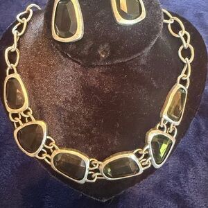 Avon Silver-Tone Necklace with Olive Green Faceted Stones